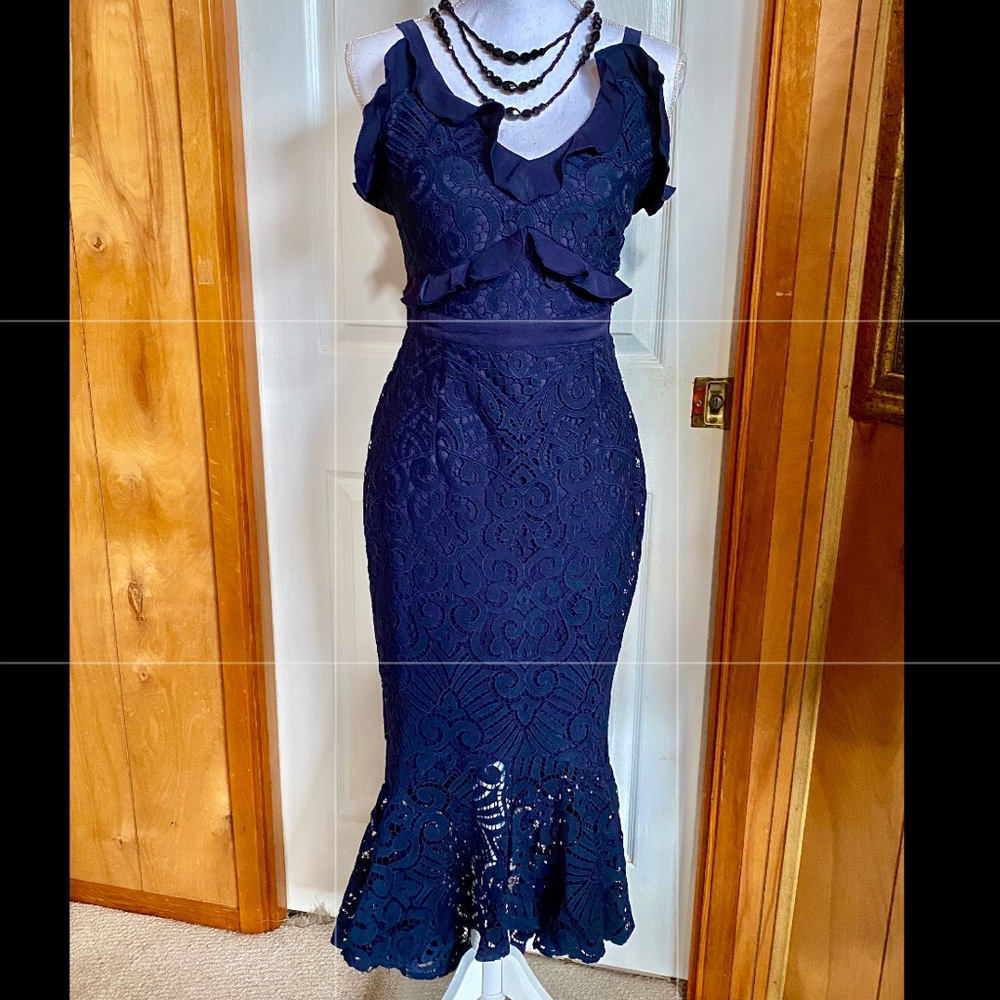 Navy High Low Lace Dress